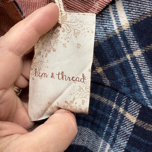 NWT Hem & Thread Button Up Plaid Shirt w/Corduroy Trim Oversized Size S - Picture 7 of 12